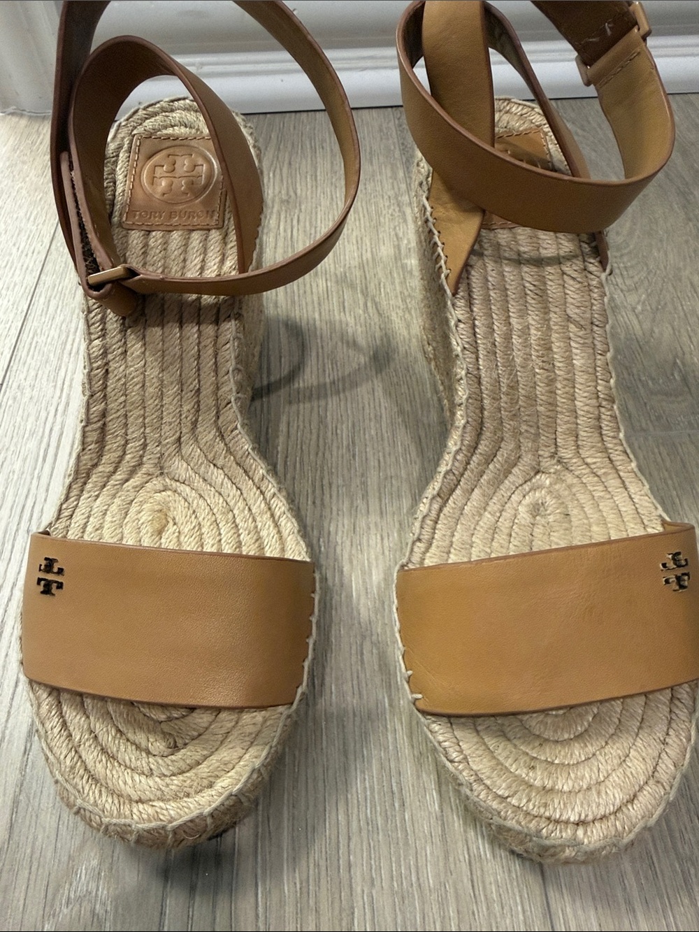 Tory Burch Chestnut Leather Espadrille Ankle-Strap Wedges - Picture 5 of 5